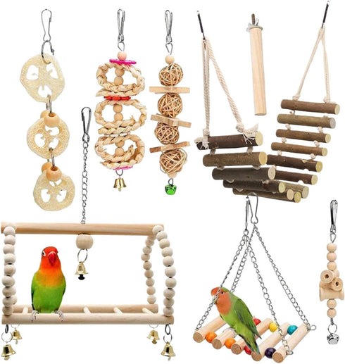 Genrico Parrot Toys | Bright Colors Teether in 8 Pieces, Bird Chewing Toys,
