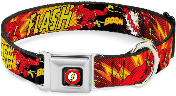 Dog Collar with Seatbelt Buckle - The Flash Boom Kaboom (18 to 32 Inches, 1.5 Inch Wide)