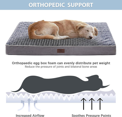 WNPETHOME Orthopedic X Large Dog Bed - Soft Rose Plush Waterproof Crate Bed with Removable Cover, Grey (42 x 30 x 4