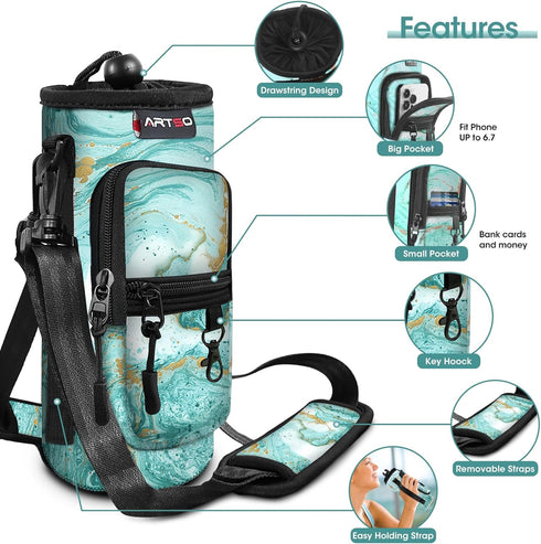 25oz 32oz 40oz 64oz ARTSO Water Bottle Carrier Bag Sling Holder Pouch, Insulated Water Bottle Sleeve Case Cover