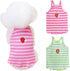 2 Pieces Summer Clothes for Small Medium Dogs - Cute Striped Shirt with Flower Strawberry Embroidery (Pink-Green)