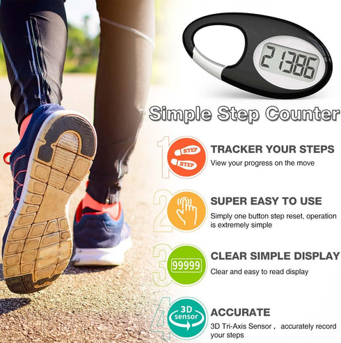 Simple 3D Step Counter, Walking Pedometer, Steps Tracker with Neck Lanyard/Carabiner for Men Women Teens Adults Seniors by synwoo