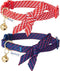 Blueberry Pet 2-Pack Breakaway Cat Collar with Bell & Bowtie, Adjustable Polyester Kitten Collars for Boys & Girls,