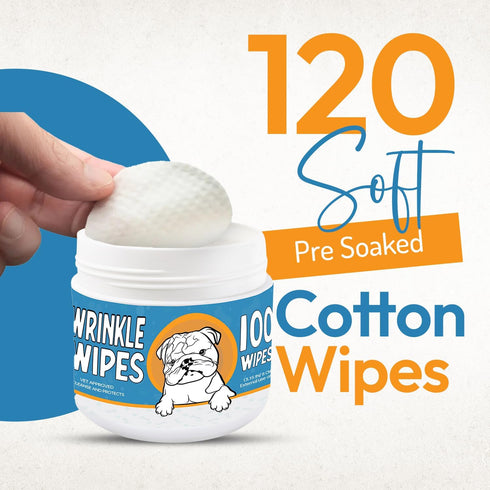 Wrinkle Wipes for Dogs - 100 Count Dog Wipes for French Bulldog, English Bulldog, Pugs - Cleaning & Soothes