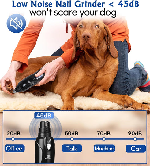 Dog Nail Grinder, 2-Speed with LED Light, Quiet Low-Vibration Nail Trimmers for Large, Medium, Small Dogs & Cats