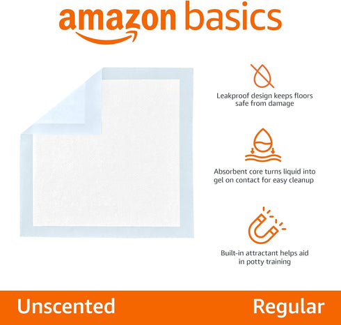 5-Layer 22x22", 150 Count Amazon Basics Leak-Proof Dog and Puppy Potty Training Pee Pads with Quick-Dry Super Absorbent