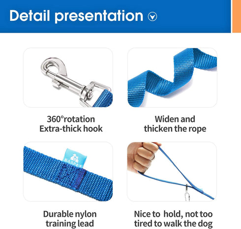 BAAPET Long Dog Training Leash for Training, Play, Camping, or Backyard (50 Feet, Blue)