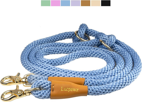 7FT Multifunctional Rope Dog Leash,Hands Free Dog Leash, Crossbody Rope Leash, Adjustable Long Leash for 2 Dogs (7ft*12mm, Airy blue)