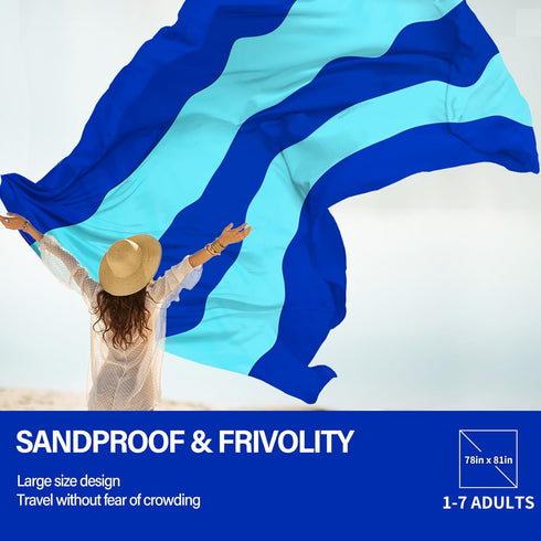 Oversized Extra Large Beach Blanket 78" X 81", Waterproof Sandproof for 1-7 Adults, Lightweight for Travel, Camping,