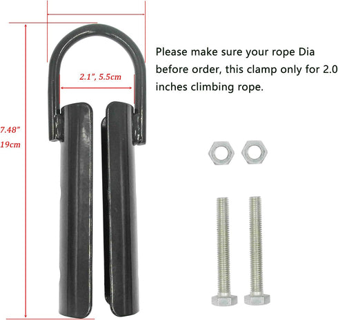 Vehcarc Climbing Rope Clamp, 2.0” Rope Attachment Hook for Garage Home Gym Workout Fitness Strength Training