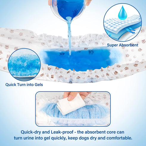 50pcs Pet Soft Dog Diapers Male - Disposable Male Dog Wraps Wetness Indicator, Ultra Absorbent Doggie Diapers