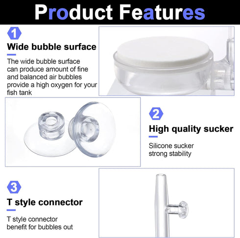 Quiet Aquarium Air Stone Fish Tank - 2 Pieces Nano Air Stone Kit with Control Valve and Suckers for Hydroponic