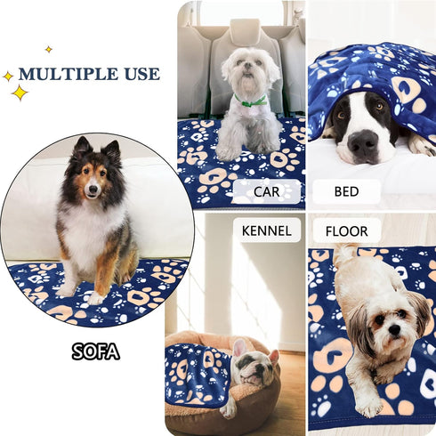 Soft Fleece Dog Blanket for Small Medium Dogs, Fluffy Flannel Pet Cat Puppy Blanket Mat Cover, Cute Paw Print Throw