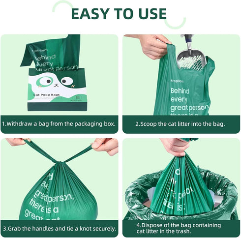 KropBom 125 Count Cat Poop Bags Large Pet Waste Sacks with Handles, Disposable Litter Bags for Pet Poop, Extra-Thick