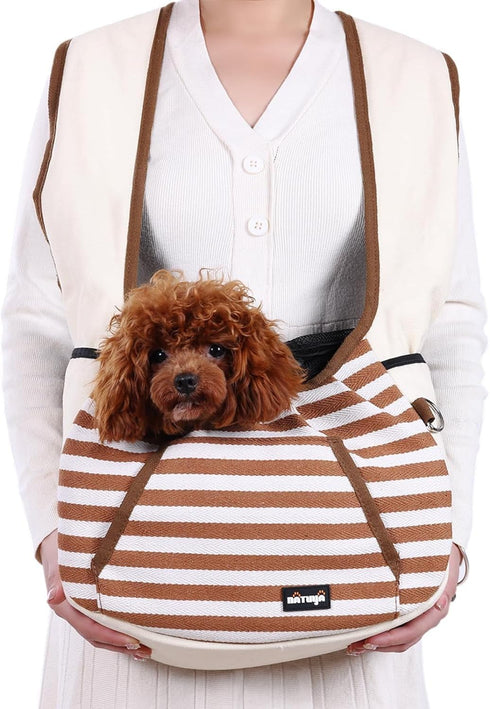 NATUYA Dog Sling Carrier, Adjustable Pet Front Sling Carrier for Small Dogs & Cats, Khaki, 3-8 lb