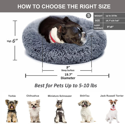 Small Calming Dog Bed, Anti-Anxiety Machine Washable Fluffy Luxury Waterproof Cozy Soft Round Bed