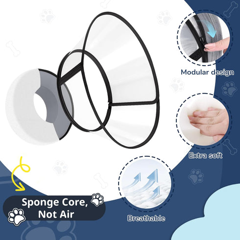 ICOYEA 6, Sponge Core Dog Cone, Inflatable Dog Cone Collar Alternative, Dogs Donut Collar After Surgery, Soft Cone