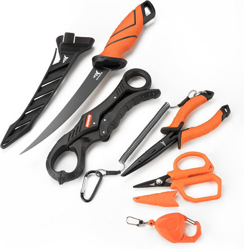 KastKing SteelStream 6pc Fishing Tool Kit - Corrosion Resistant Pliers, Fillet Knife, Gripper, Scissors, Gifts for Men