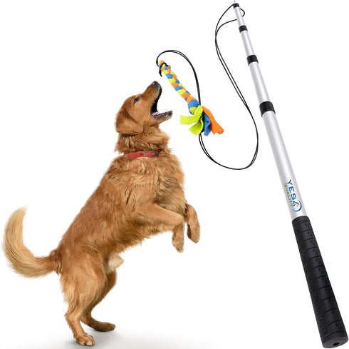 Flirt Pole for Dogs - Safe & Strong for Large Breeds - Heavy-Duty Teaser Wand for Tug of War and Puppy Training