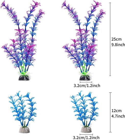 25 Pack Artificial Aquarium Plants, Small Size 4 Inch Fish Tank Decorations, Plastic Blue