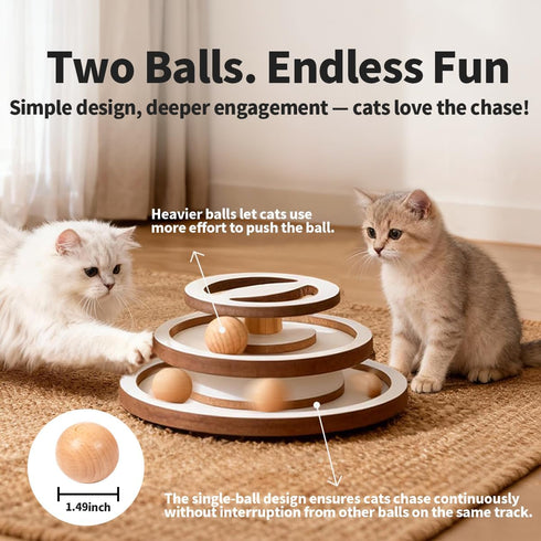 Lulu's world 11-Inch Interactive Cat Toys for Indoor Cats, Wooden Cat Ball Track with Puzzle Top, Anti-Tip Cat Tower