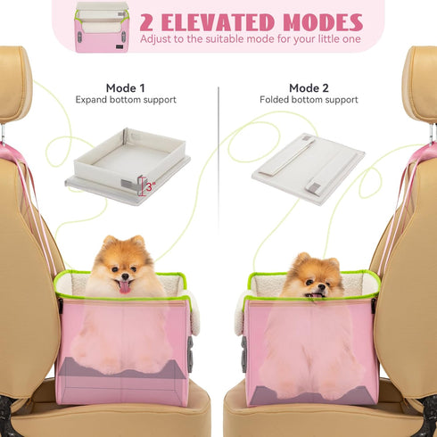 PETSFIT Small Dog Car Seat, Portable Booster Seat with Clip-On Leash, Adjustable Straps for Pets Up to 25lbs (Pink)
