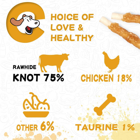 w/Taurine,12.5 oz (25-30 Count) PAWUP Dog Treats Chicken Wrapped Rawhide Sticks Long Lasting Dog Chews, Natural Snacks