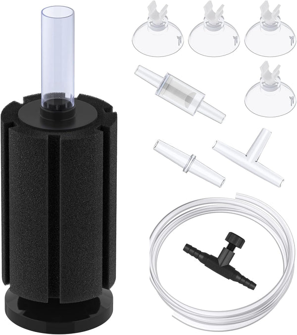 Pawfly Small Fish Foam Filter with Airline Tubing, Suction Cups, Check Valve, and Control Valve for 20 Gallon Tanks