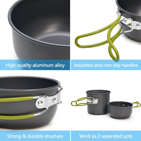 Odoland Camping Cookware Stove, Carabiner Canister Stand, Tripod, Stainless Steel Cup, Fork Spoon Kit