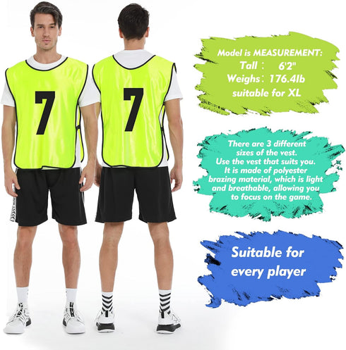 Scrimmage (12 Pack) Training Vest Team Sports Pinnies Jerseys for Adult Youth Soccer Bibs Numbered Practice Jerseys
