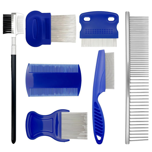 IKKAB 7 Pack Flea Comb Set for Cats and Dogs, Stainless Steel &