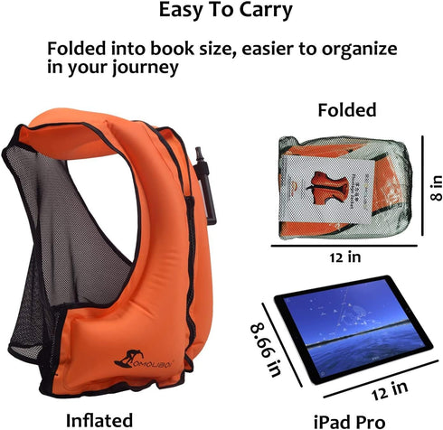 OMOUBOI Inflatable Snorkel Vest - Portable Buoyancy Jacket for Adults Snorkeling and Water Sports