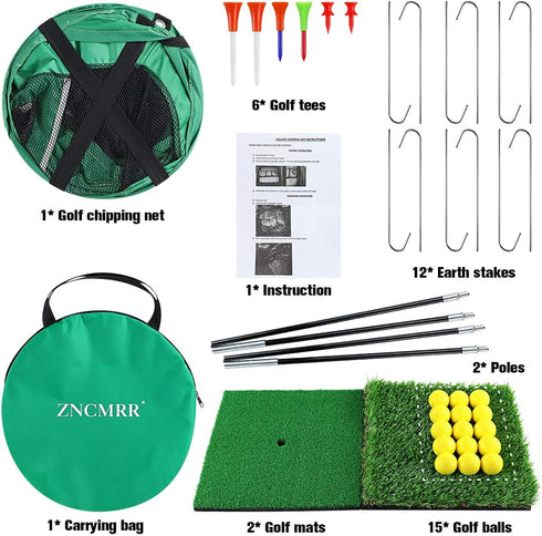 Pop Up Golf Chipping Net, Indoor/Outdoor Golfing Target Net, Collapsible Portable with 15 Training Balls and 2 Hitting