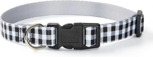 Mile High Life Lightweight Cute Puppy Dog Collar, Soft Geometric Plaid Wave Line Pattern, Black/White, Large