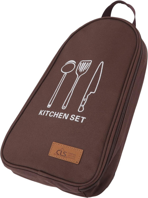 TOPINCN Cooking Utensils, Pouch Polyester Fabric Camping Cookware Travel Storage Bag, Outdoor Large Space Cookware Kit