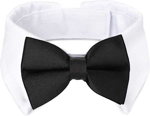 Segarty Dog Tuxedo Bow Tie Collar - Black Bowtie with Adjustable White Necktie for Medium Large Dogs, Wedding Gift
