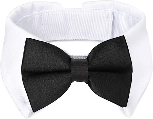 Segarty Black Bow Tie Dog Collar, Adjustable White Tux Bowtie for Small Pets, Formal Necktie for Cats Puppies