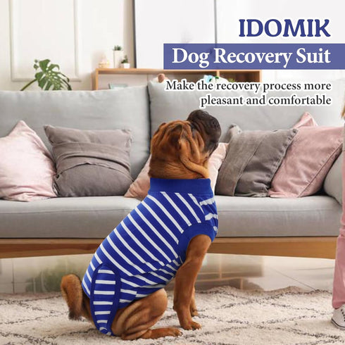 IDOMIK Dog Recovery Suit, Adjustable Anti-Licking for Female Spay & Male Neuter, Breathable XL Blue Stripe