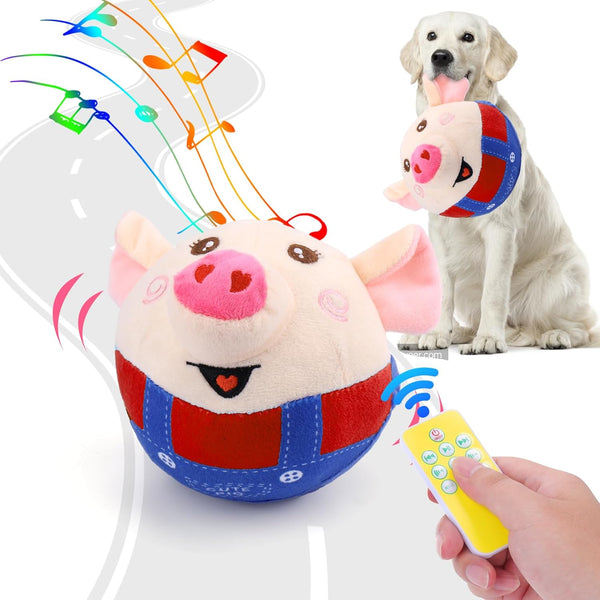 BABORUI Remote Control Interactive Dog Toys, Jumping Squeaky Pig with Recording and Music Modes, Rechargeable for All
