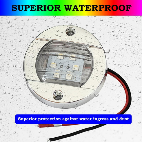 4Pcs 3 12V Marine Boat Interior Lights RGBW, Round Waterproof Boat Deck Courtesy Light, Stern Transom Anchor Navigation
