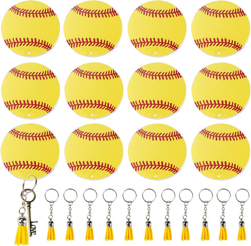 Ldntly 48PCS Softball Acrylic Keychain Blanks Kit, Includes 12 Softball Keychains, Tassels, Rings, Jump Rings