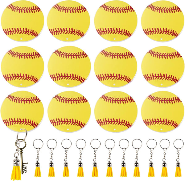 Ldntly 48PCS Softball Acrylic Keychain Blanks Kit, Includes 12 Softball Keychains, Tassels, Rings, Jump Rings