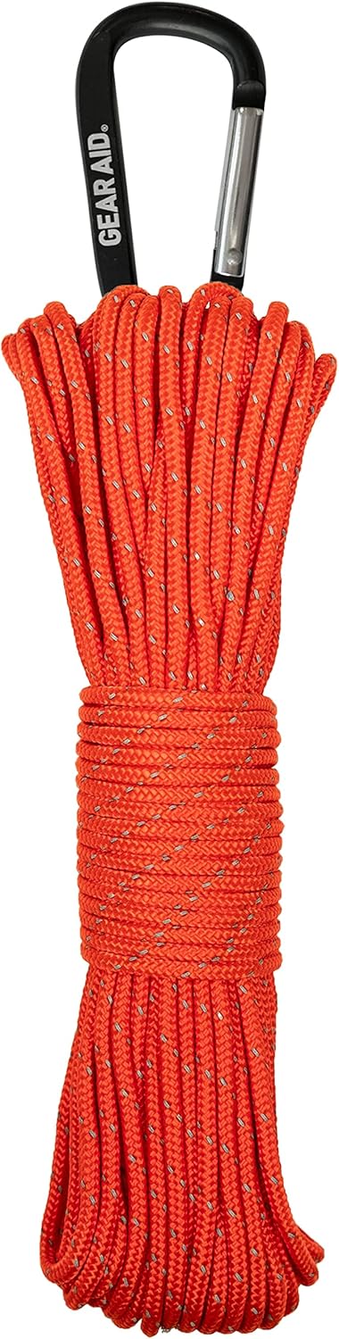 GEAR AID 175 Paracord - Lightweight Visible Guyline for Securing Tarps and Tents, 100 ft, Orange Reflective
