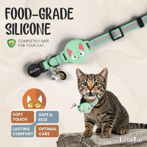 KittyTag (9-12") Cat Collar with Airtag Holder, Breakaway Air Tag Collar for Apple airTag, Reflective & Luminous
