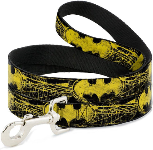 Dog Leash Batman Shield Close Up Sketch Black Yellow, 4 Feet Long, 0.5 Inch Wide