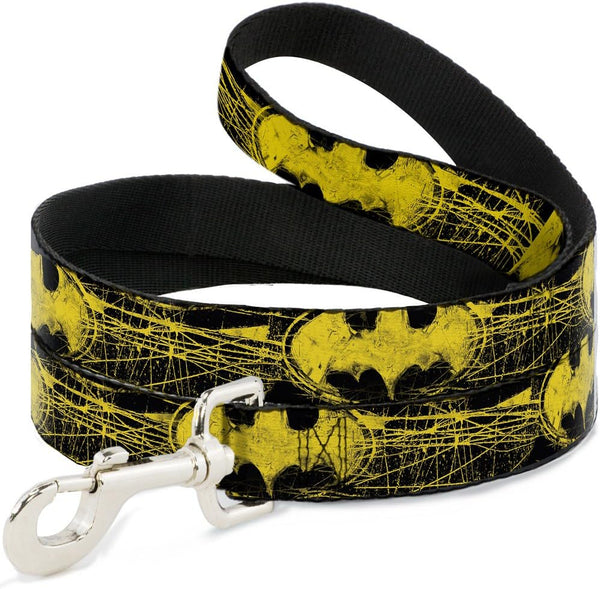 Dog Leash Batman Shield Close Up Sketch Black Yellow, 4 Feet Long, 0.5 Inch Wide