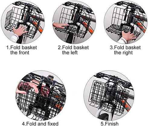 Folding Rear Bike Basket, Rust Proof Wire Mesh, Detachable Front Bike Basket, Mountain Bike Frame Cargo Rack