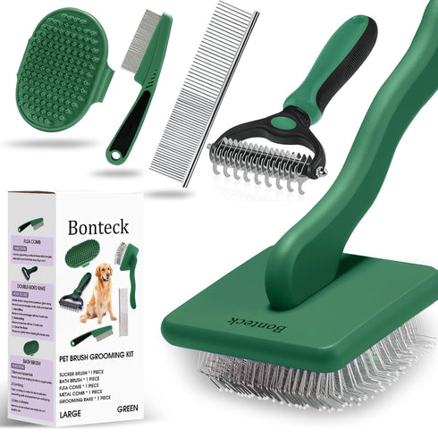 Bonteck Dog Slicker Brush for Dogs Grooming Kit 4PCS | Large Dog