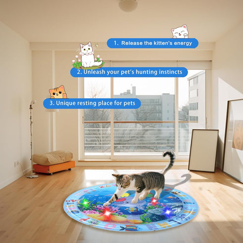Cat Water Mat with LED Light, Multi-Color Lighted Cat Play Mat, Interactive Cat Toy, Anti-Scratch Design Pet Water Mat