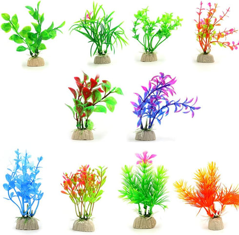 10 Pack Artificial Aquarium Plants, Small Size 4 to 4.5 inch Fish Tank Decorations